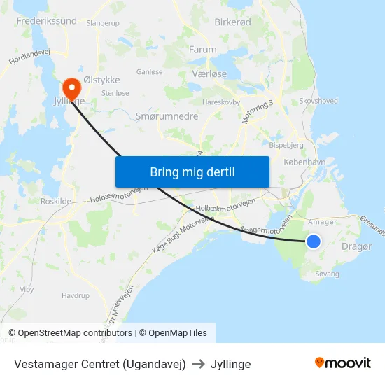 Vestamager Centret (Ugandavej) to Jyllinge map