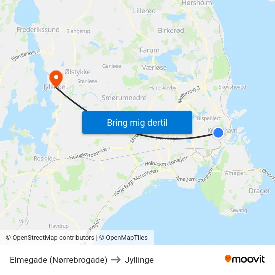 Elmegade (Nørrebrogade) to Jyllinge map