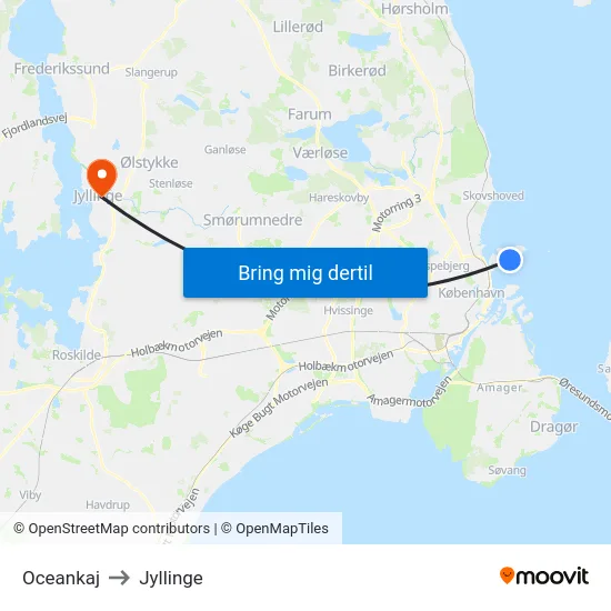 Oceankaj to Jyllinge map