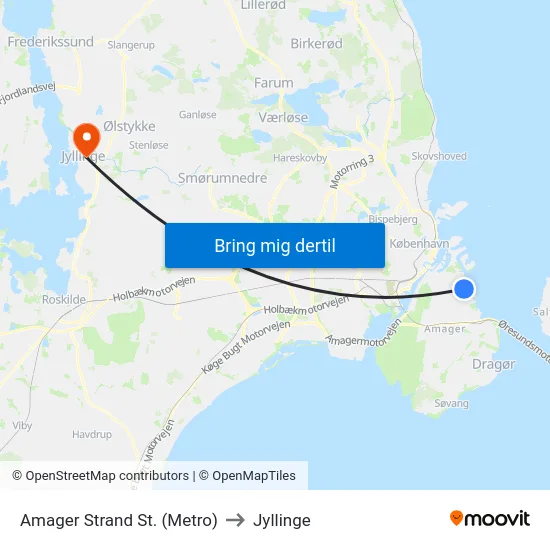 Amager Strand St. (Metro) to Jyllinge map