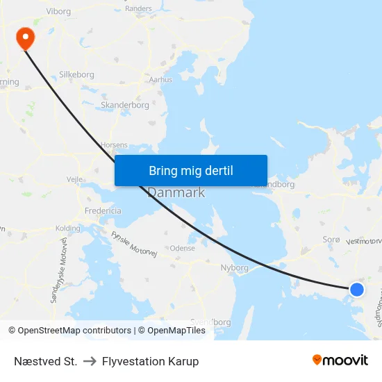 Næstved St. to Flyvestation Karup map