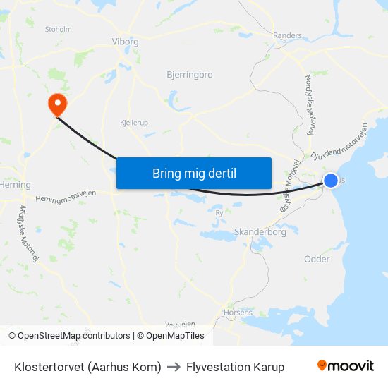 Klostertorvet (Aarhus Kom) to Flyvestation Karup map