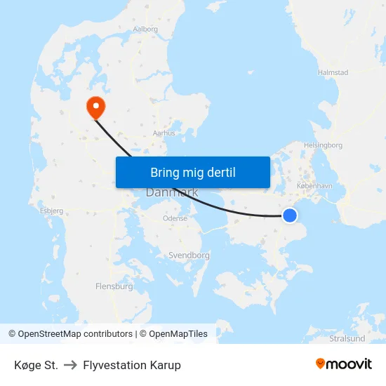 Køge St. to Flyvestation Karup map
