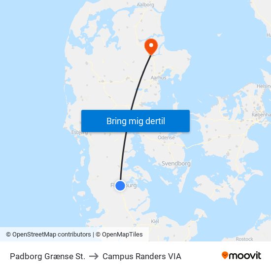 Padborg Grænse St. to Campus Randers VIA map