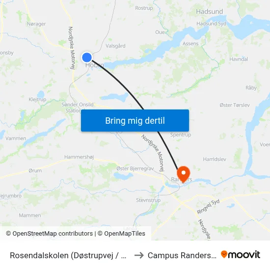 Rosendalskolen (Døstrupvej / Hobro) to Campus Randers VIA map