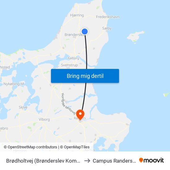 Brødholtvej (Brønderslev Kommune) to Campus Randers VIA map