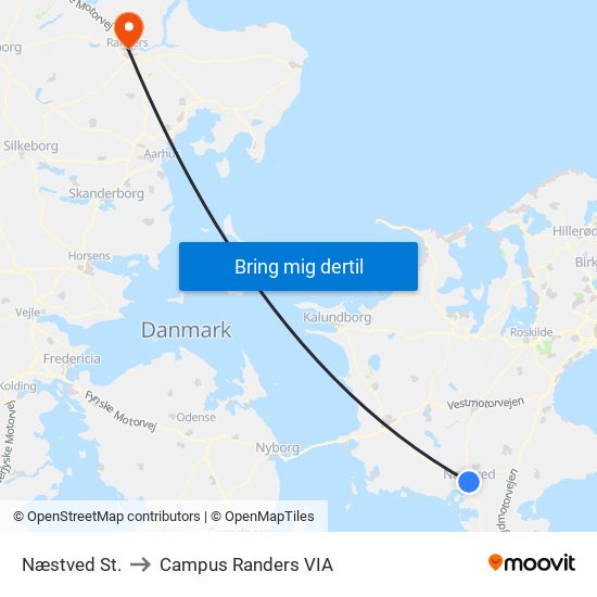 Næstved St. to Campus Randers VIA map