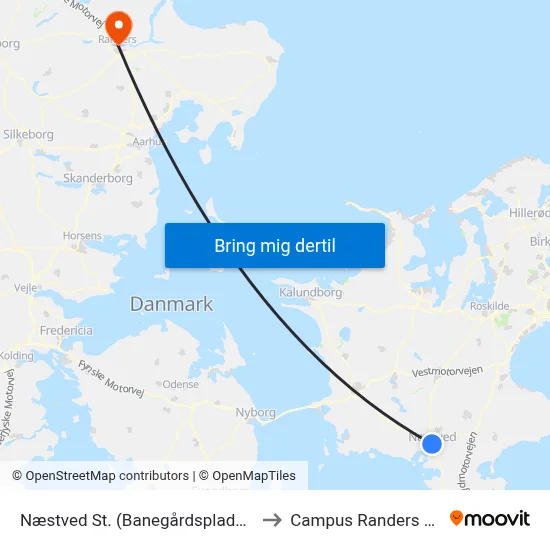 Næstved St. (Banegårdspladsen) to Campus Randers VIA map