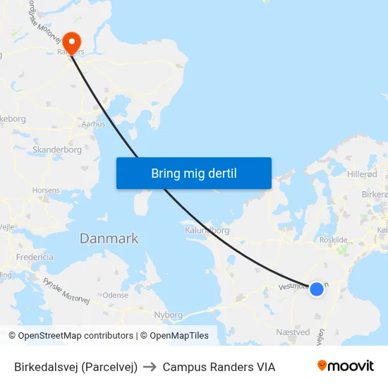 Birkedalsvej (Parcelvej) to Campus Randers VIA map