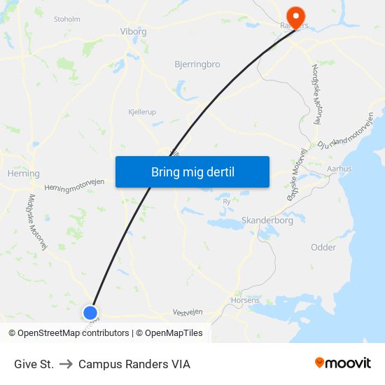 Give St. to Campus Randers VIA map