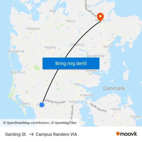 Gørding St. to Campus Randers VIA map