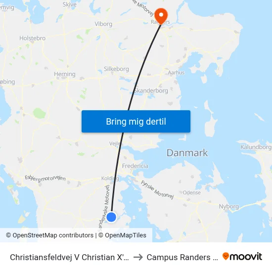 Christiansfeldvej V Christian X's Vej to Campus Randers VIA map