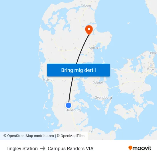 Tinglev Station to Campus Randers VIA map