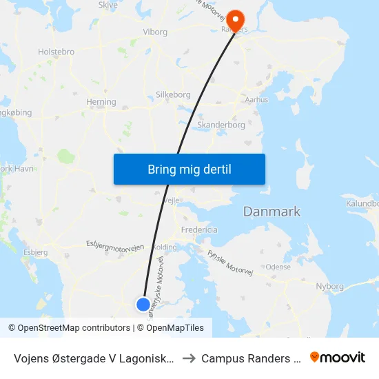 Vojens Østergade V Lagoniskolen to Campus Randers VIA map