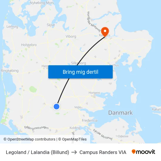 Legoland / Lalandia (Billund) to Campus Randers VIA map