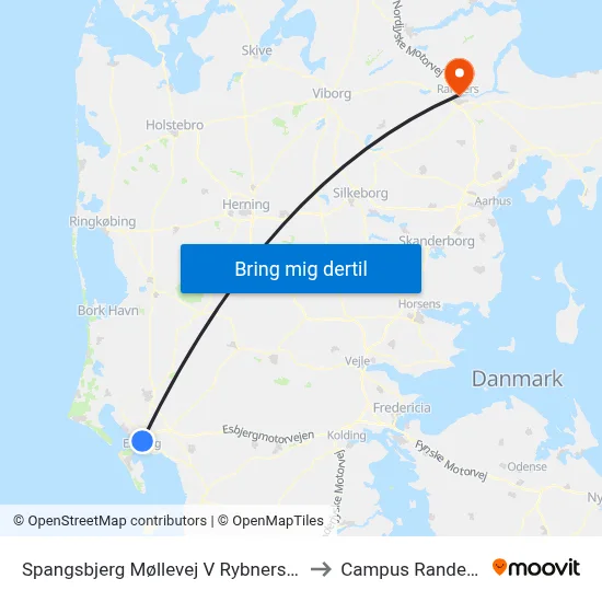 Spangsbjerg Møllevej V Rybners (Esbjerg) to Campus Randers VIA map