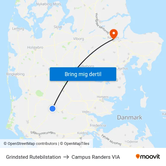 Grindsted Rutebilstation to Campus Randers VIA map