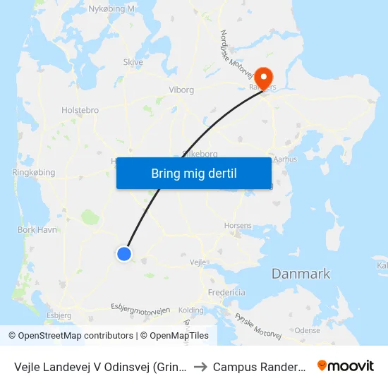 Vejle Landevej V Odinsvej (Grindsted) to Campus Randers VIA map