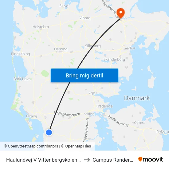 Haulundvej V Vittenbergskolen (Ribe) to Campus Randers VIA map