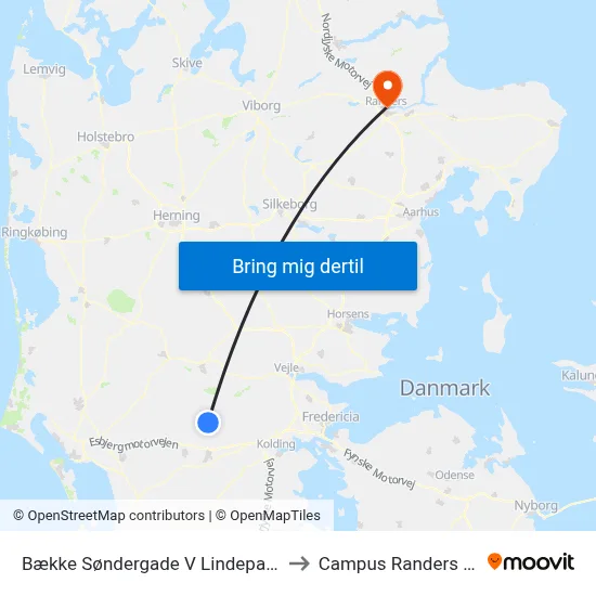 Bække Søndergade V Lindeparken to Campus Randers VIA map