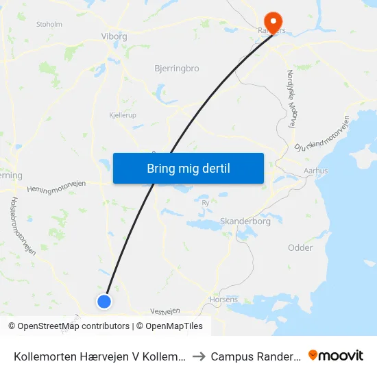 Kollemorten Hærvejen V Kollemortenvej to Campus Randers VIA map