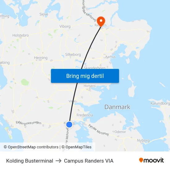 Kolding Busterminal to Campus Randers VIA map