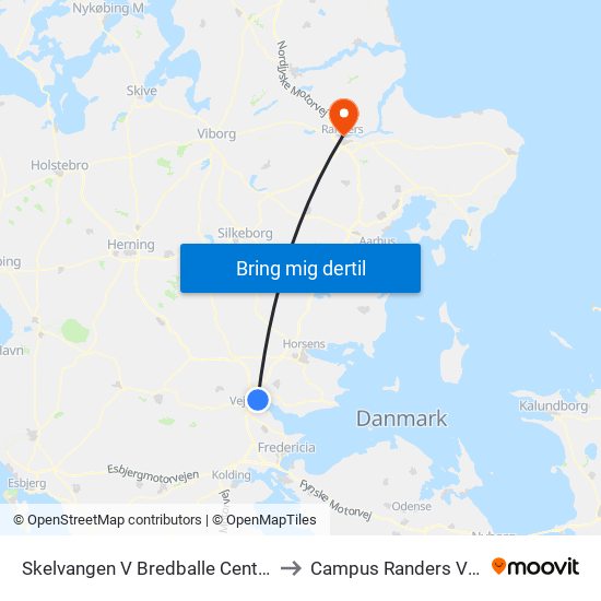 Skelvangen V Bredballe Center to Campus Randers VIA map