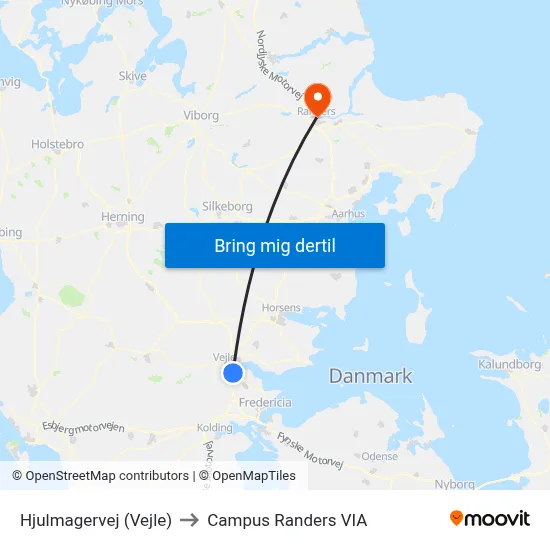 Hjulmagervej (Vejle) to Campus Randers VIA map