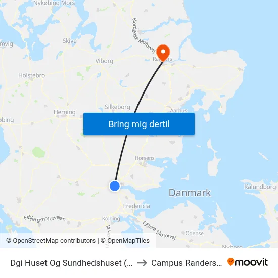 Dgi Huset Og Sundhedshuset (Vejle) to Campus Randers VIA map