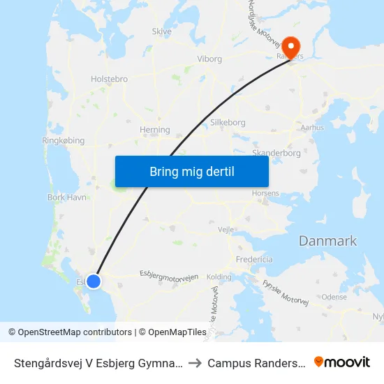 Stengårdsvej V Esbjerg Gymnasium to Campus Randers VIA map