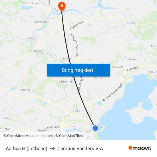 Aarhus H (Letbane) to Campus Randers VIA map