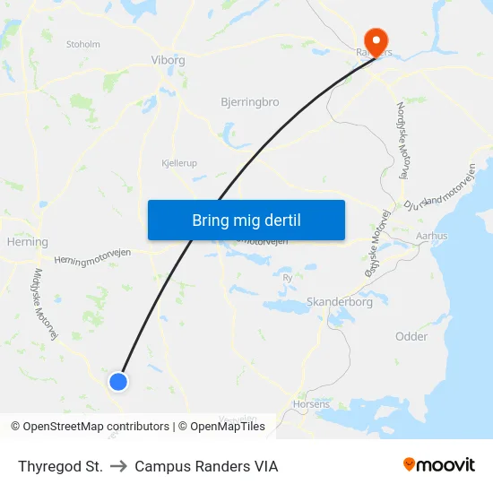 Thyregod St. to Campus Randers VIA map