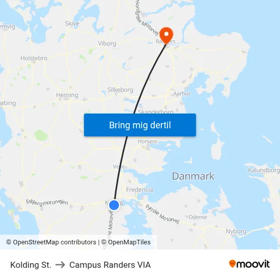 Kolding St. to Campus Randers VIA map