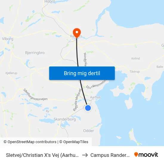 Sletvej/Christian X's Vej (Aarhus Kom) to Campus Randers VIA map