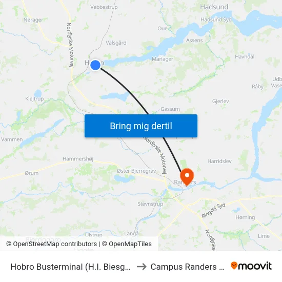Hobro Busterminal (H.I. Biesgade) to Campus Randers VIA map