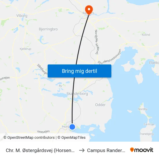 Chr. M. Østergårdsvej (Horsens Kom) to Campus Randers VIA map