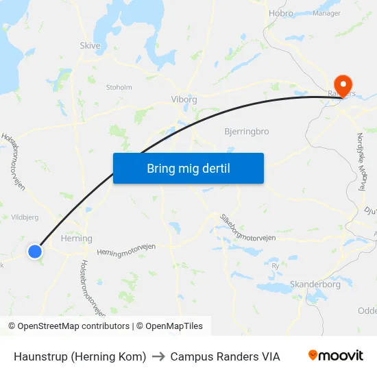 Haunstrup (Herning Kom) to Campus Randers VIA map