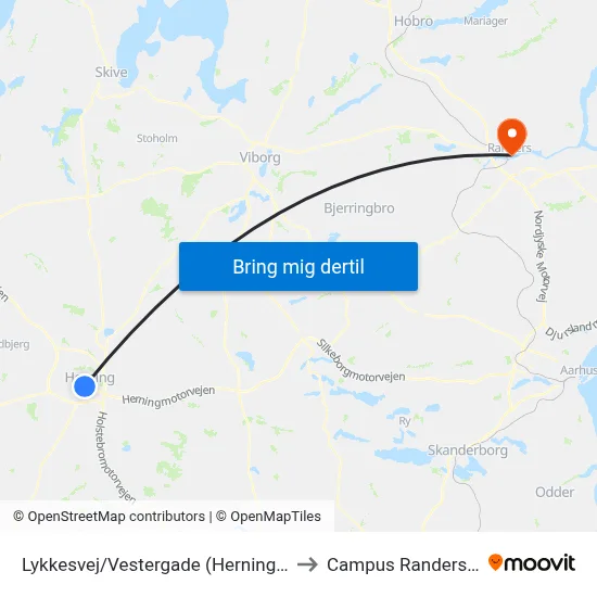 Lykkesvej/Vestergade (Herning Kom) to Campus Randers VIA map