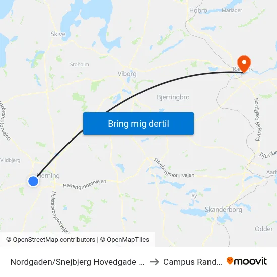 Nordgaden/Snejbjerg Hovedgade (Herning Kom) to Campus Randers VIA map