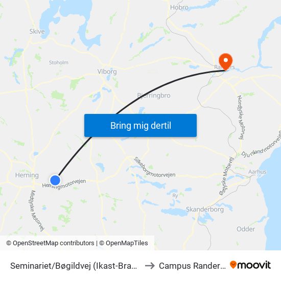 Seminariet/Bøgildvej (Ikast-Brande Kom) to Campus Randers VIA map