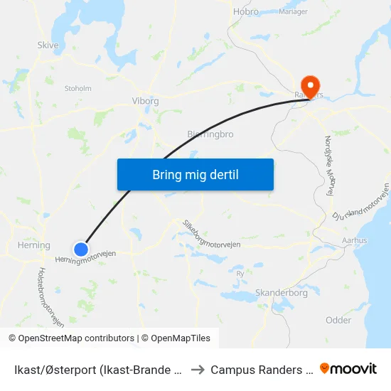 Ikast/Østerport (Ikast-Brande Kom) to Campus Randers VIA map