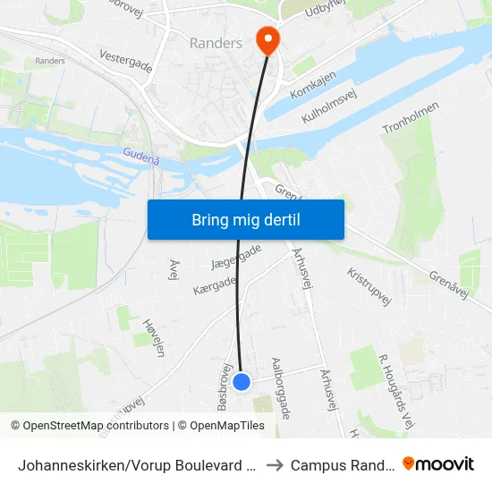 Johanneskirken/Vorup Boulevard (Randers Kom) to Campus Randers VIA map