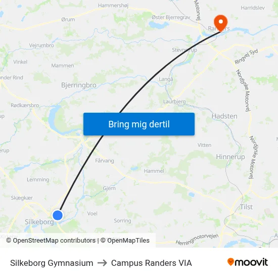 Silkeborg Gymnasium to Campus Randers VIA map