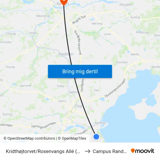 Kridthøjtorvet/Rosenvangs Allé (Aarhus Kom) to Campus Randers VIA map