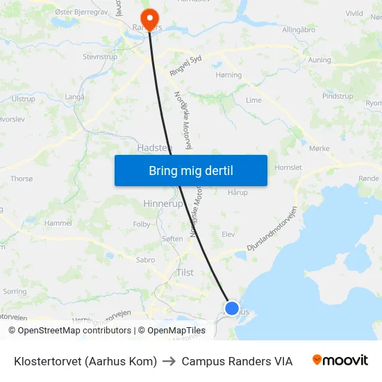 Klostertorvet (Aarhus Kom) to Campus Randers VIA map