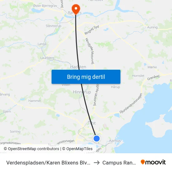 Verdenspladsen/Karen Blixens Blvd. (Aarhus Kom) to Campus Randers VIA map