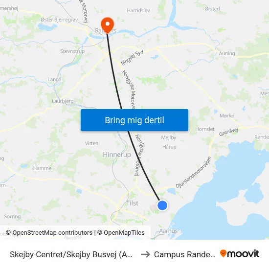 Skejby Centret/Skejby Busvej (Aarhus Kom) to Campus Randers VIA map