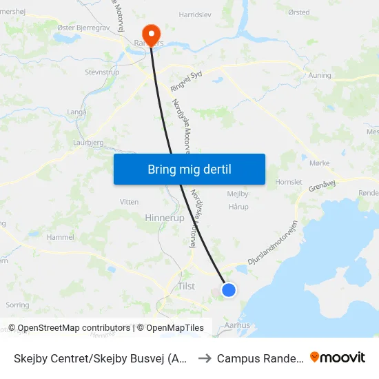 Skejby Centret/Skejby Busvej (Aarhus Kom) to Campus Randers VIA map
