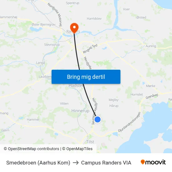 Smedebroen (Aarhus Kom) to Campus Randers VIA map