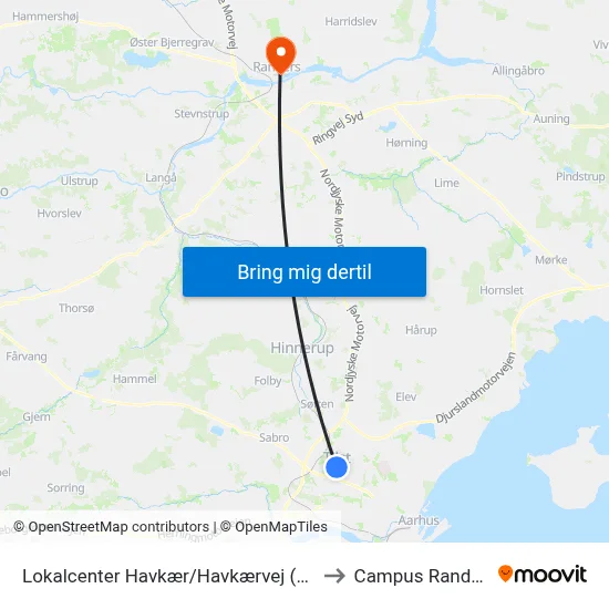 Lokalcenter Havkær/Havkærvej (Aarhus Kom) to Campus Randers VIA map
